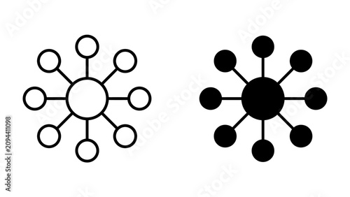 Obraz na płótnie Radial Connection Icon Set: Two simple graphic icons representing connection or network structures, one in black and white, the other solid black