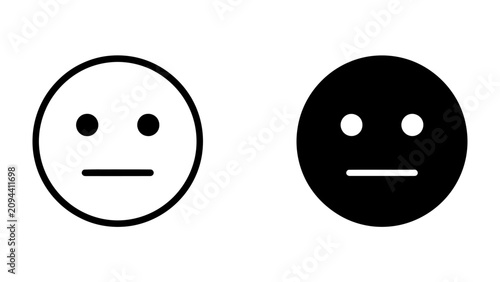 Fotografie Neutral Expression Faces: Two simple, stylized faces representing a neutral or indifferent emotion, one outlined in black on white, the other solid black with white eyes and mouth
