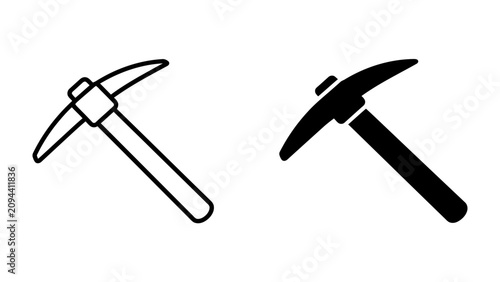 Принти на полотні Pickaxe Icons: Two distinct pickaxe icons, one an outline and the other solid black, representing tools for mining and manual labor