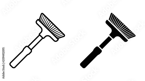 Fotografía Brush Icon Duo: A set of two complementary icons featuring a cleaning brush, one rendered in outline and the other in solid black, symbolizing cleanliness and utility