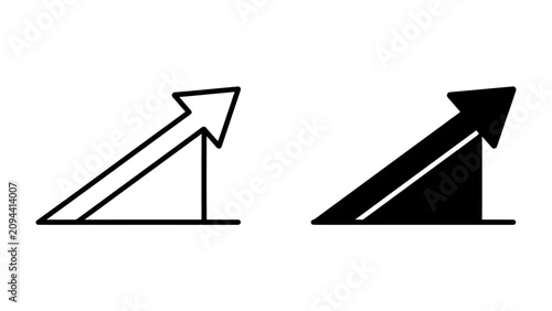 Foto Upward Trend Icons: Two stylized graphic icons depicting an arrow pointing upwards along an inclined plane, symbolizing growth, progress, and positive direction