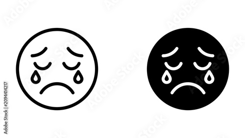 Bild auf Leinwand Sad Emoji Iconography: Two stylized emoji faces, one outlined and one solid black, express sadness with downturned mouths and streaming tears, representing sorrow and distress
