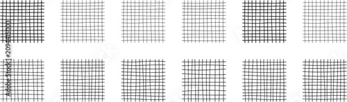 Billede på lærred Black grid patterns on white background with varying line thickness