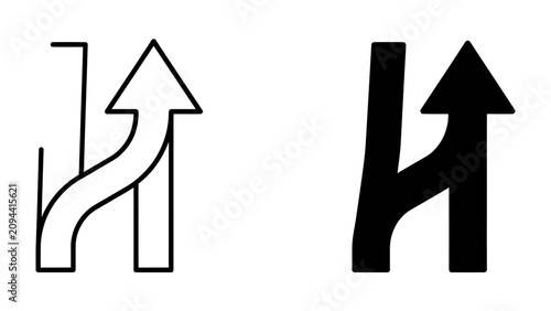 Fotografie Merging traffic lanes graphic, road symbol with lane merge and continue straight