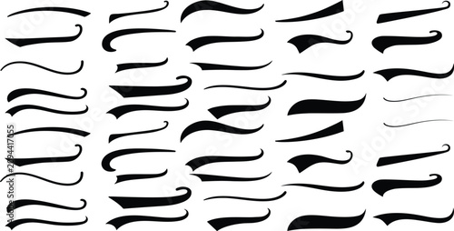 Foto Vintage swoosh tail collection, 33 black decorative underline strokes, retro cal