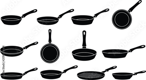 Photos Cooking pans set including frying equipment and kitchen culinary utensil icons