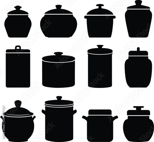Photos Ceramic kitchen canisters and storage jars collection in various shapes