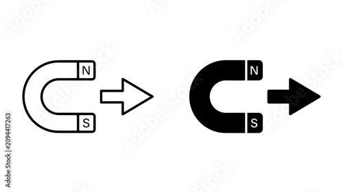 Obraz na płótnie Magnetic Attraction Symbols: A graphic representation of a horseshoe magnet attracting an arrow, illustrating the concept of magnetic force and attraction