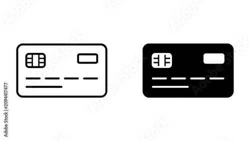 Obraz na płótnie Credit Card Icons: Two minimalist icons representing credit cards, one in outline and the other in solid black, depicting essential elements like a chip and magnetic stripe