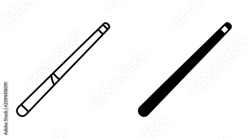 Fotografie Billiard Cue Icons: Two representations of a billiard cue stick, one outlined and one solid black, symbolizing precision and gameplay in pool