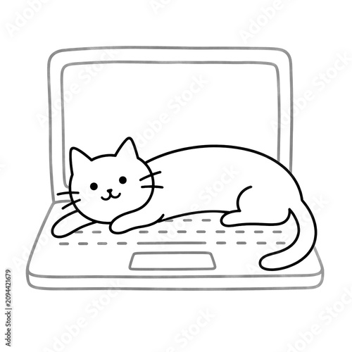 A child's sketch amusingly depicting a pet cat interfering with work