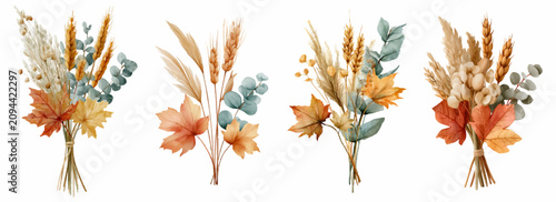 Konstfotografi Collecting and arranging watercolor autumn bouquets featuring maple leaves, whea
