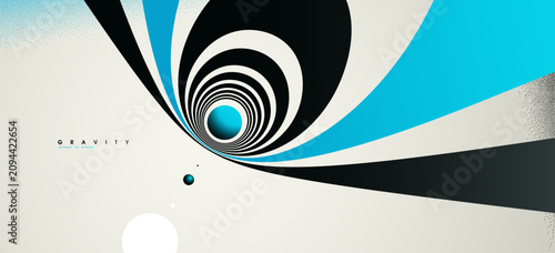 Blue colored gravity concept illustrating controlled attraction, depth, and focused motion as element converge into a calm, structured center.