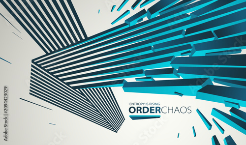 Fotografía Chaos and order vector concept abstract background with lines explosion to debris in decay, 3D wallpaper with perspective lines going to chaos of destruction
