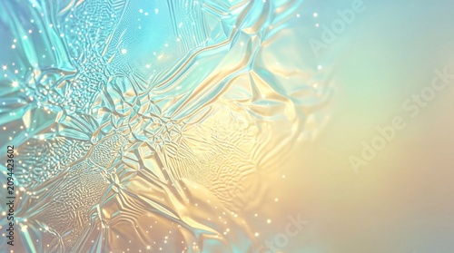 Holographic foil textures scattered on a shimmering metallic background, forming a luxury abstract design element with futuristic glassmorphism waves and 3D iridescent light reflections