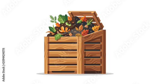 Photos Wooden Compost Bin Full of Organic Garden Waste and Autumn Leaves