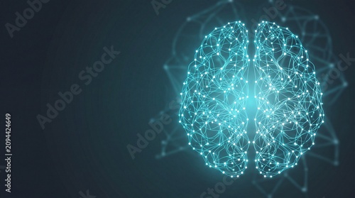 Glowing brain network forming connections. Neural nodes linking in a digital brain. Artificial intelligence concept.