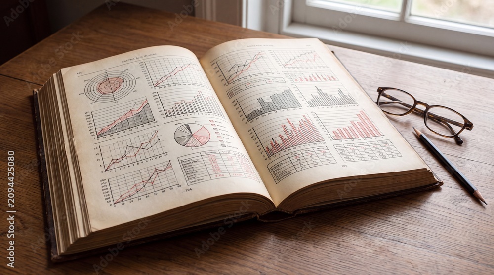 Obraz premium An open book with pages of charts. An open book with charts