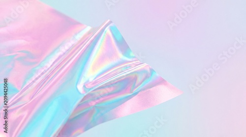 Rippling holographic foil sheet. Shimmering iridescent material. Modern luxury background