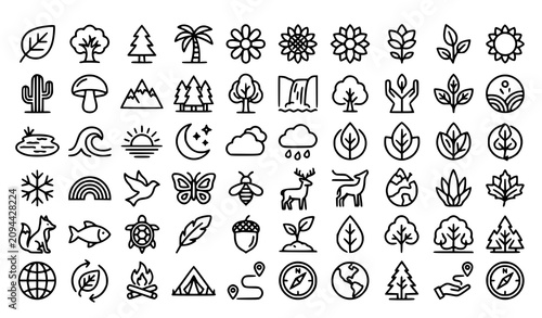 Outdoor nature line icons set