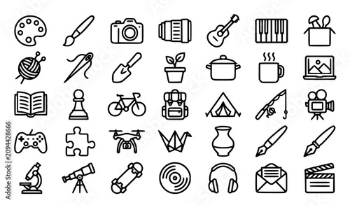 Фотография Diverse hobby and creative pursuit line icons collection