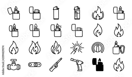 Bild auf Leinwand Fire starter icons collection lighters flames candles and fire hazard symbols