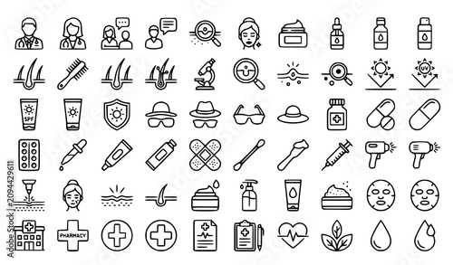 Bild auf Leinwand Healthcare and wellness icon set dermatology beauty and medical symbols