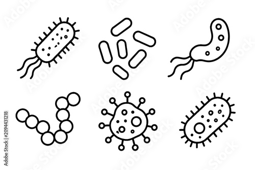 Fotografía Hand drawn microorganism and bacteria icon set outline vector