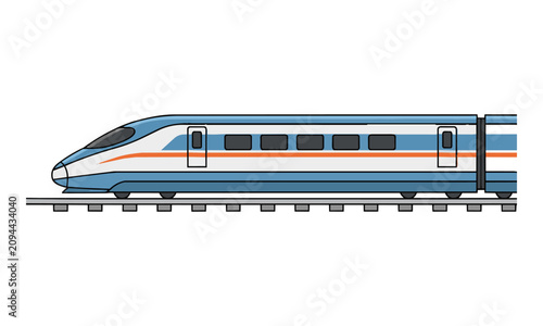 Sleek aerodynamic high-speed electric bullet train moving on a minimalist elevated railway track Modern transportation concept