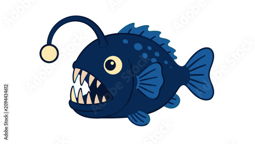 Canvastavla Cartoon anglerfish with sharp teeth and glowing lure