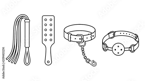 фотографія Outline set of flogger, paddle, collar, and strap accessory