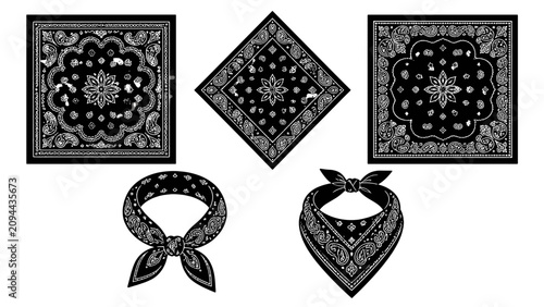 Fotografía Black and white bandana scarf set with paisley ornamental patterns