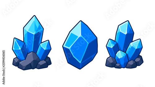 Fotografie Blue crystal gemstone set with clustered mineral formations