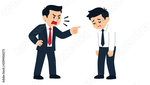 Obraz na plátně Angry businessman scolding sad office worker cartoon vector