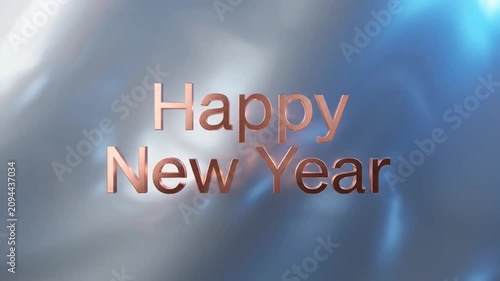 Happy New Year text in metallic rose gold on abstract background