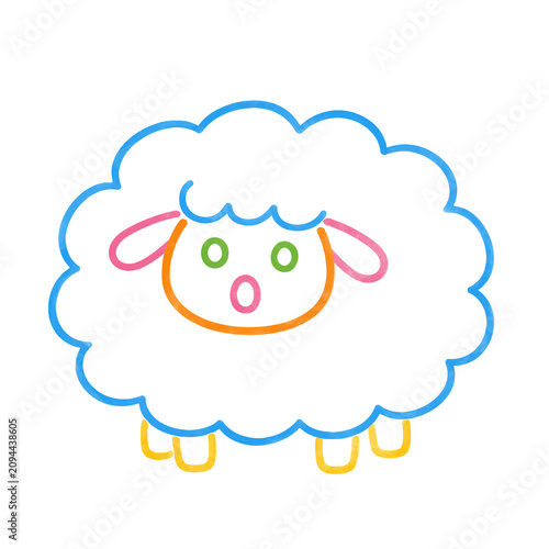 A sketch of a funny little lamb, drawn with bright colored lines on a transparent background