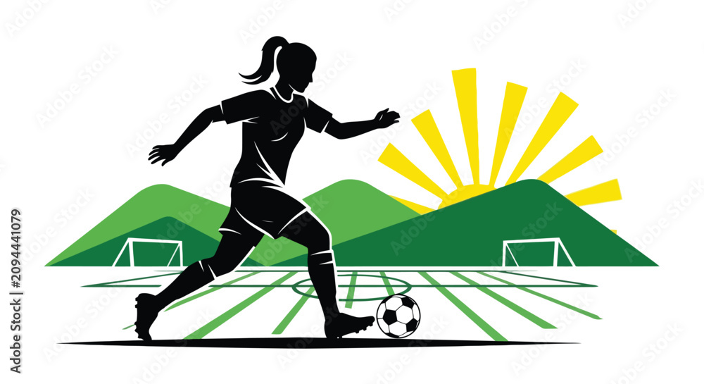 Fototapeta premium Young Male Soccer Player Dribbling Ball on Field.