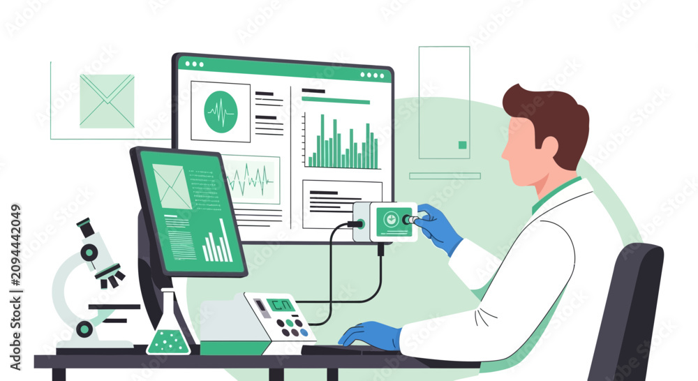 Naklejka premium Scientist working in lab with advanced technology and data analysis