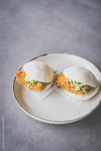 The Cereal Fish Bun. Cereal crusted The Fish Farmer’s seabass, housemade tartar & oak lettuce with steamy bun
