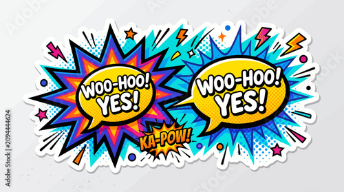 Bild auf Leinwand Vibrant comic book style stickers with exclamations.