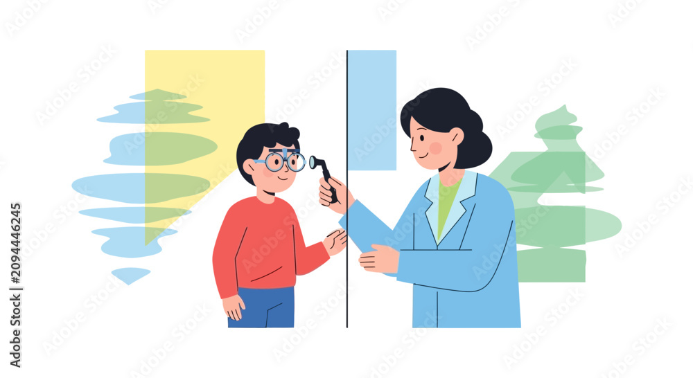 Fototapeta premium Doctor examines child's ear, medical consultation, healthcare illustration