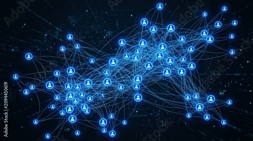 Glowing digital network of connected nodes