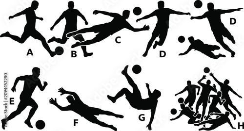 Obraz na plátně Soccer player silhouette collection with football action poses and gameplay move