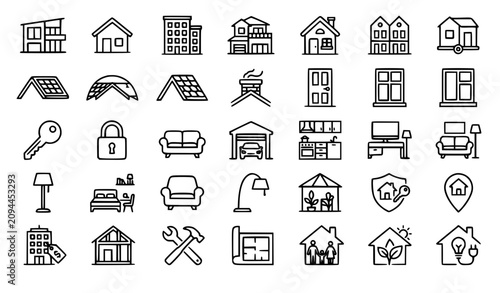 Foto Real estate home improvement line icons set vector illustration