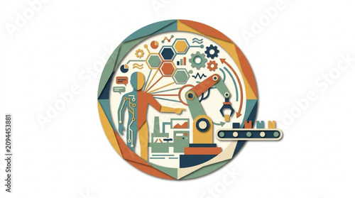 innovative factory automation concept with gears robots and machinery in vibrant colors illustrating industrial efficiency