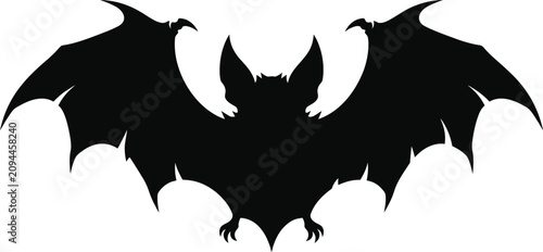Stylized black bat silhouette with large spread wings.