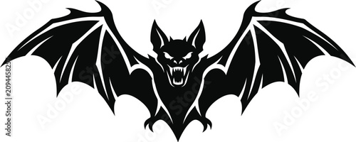 Aggressive vampire bat silhouette with open mouth and fangs.