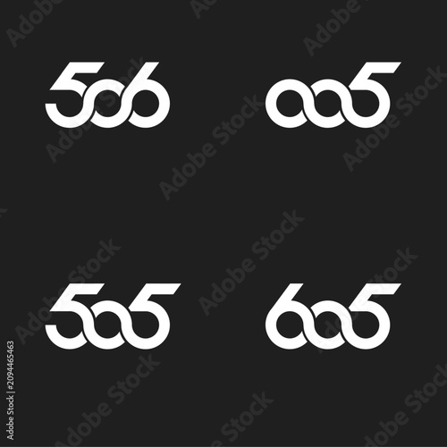 Abstract Number Logo Designs. Minimalist Illustrations of Intertwined Numerals 5, 6, and Infinity Loop Symbols for Modern Branding.