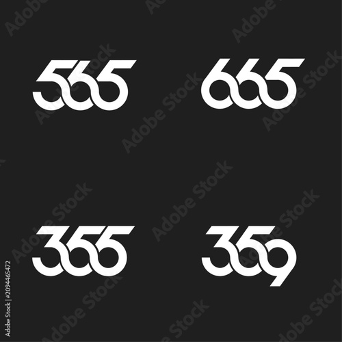 Modern Monoline Number Logos Set Featuring 565, 665, 355, and 359 in White on a Black Background