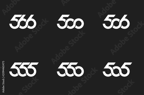 Set of minimalist white numeric logos on black, featuring interwoven digits 5, 6, and 0, some forming infinity symbols, suitable for branding.